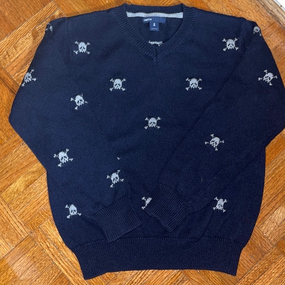 GAP kids Navy V neck sweater skull and crossbones size Medium (8) Halloween - Picture 5 of 7